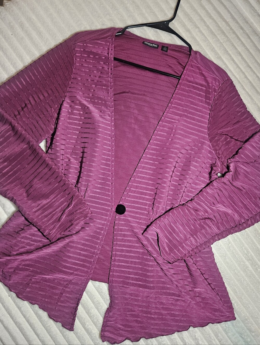 Plum Pleated Open Cardigan with Single Button